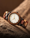 Round Crystal Marker White Dial Watch with Multicolor Mixed Wood Bracelet