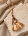 Wooden Teardrop Rhinestone Horseshoe Pendant Necklace with Tassels