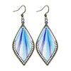 Ocean Blue Ombre Thread Bronze Leaf Drop Earrings