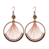 Blush Pink Thread Fan Vintage Copper Circle Earrings