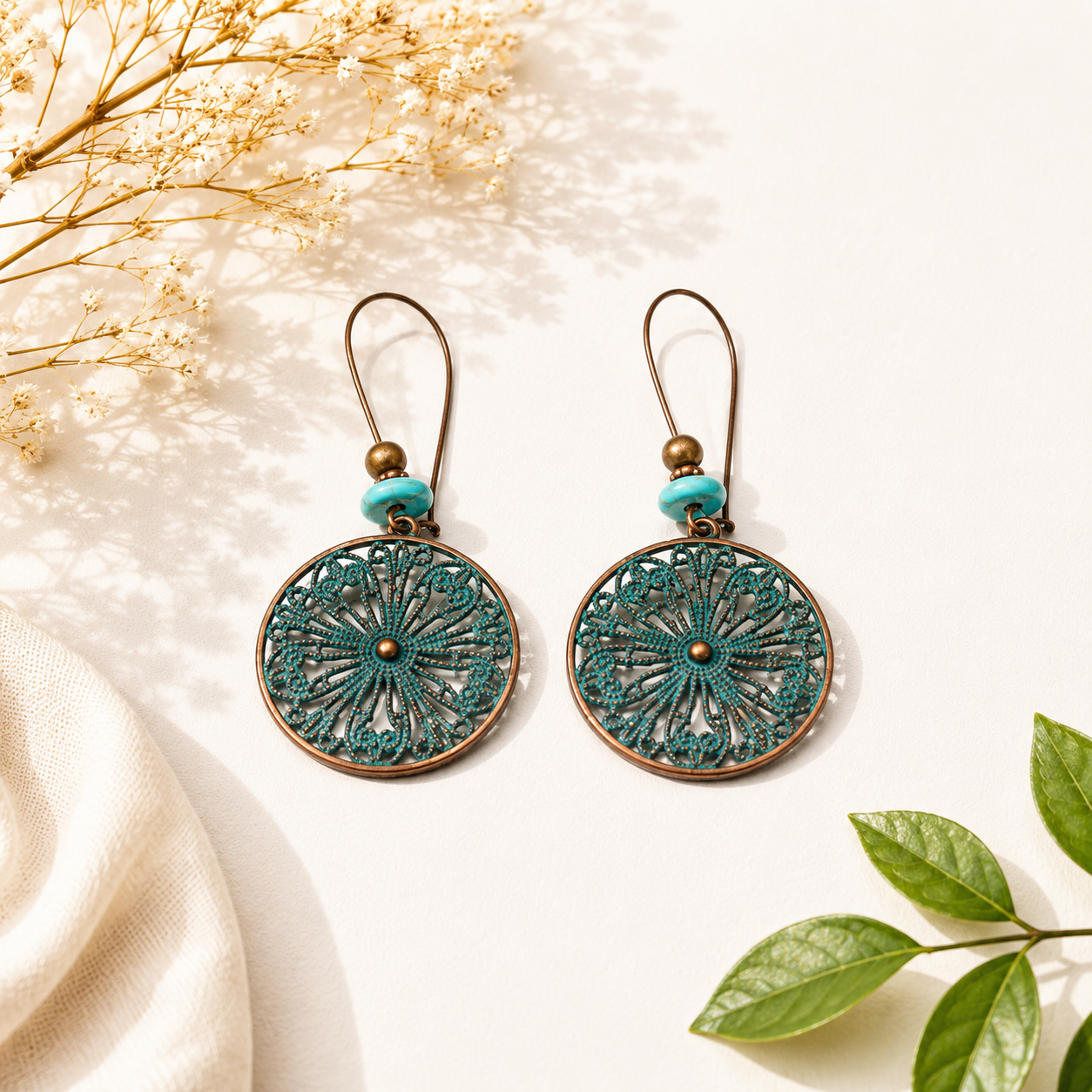 Patina Filigree Disc Earrings