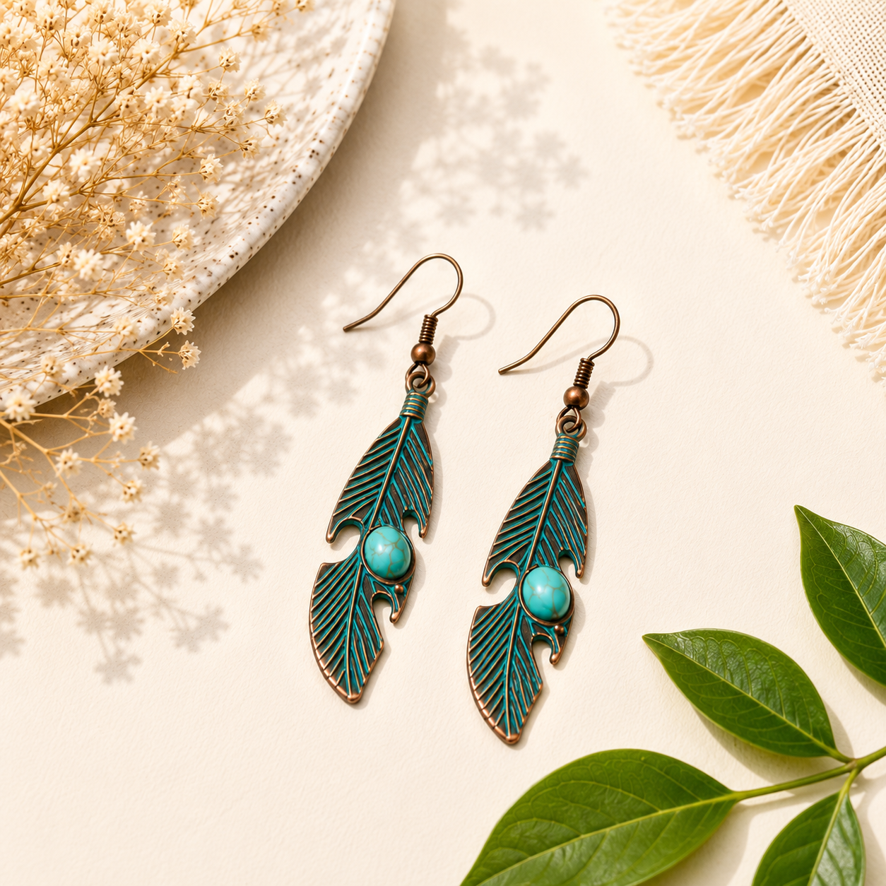 Turquoise Double-Leaf Earrings