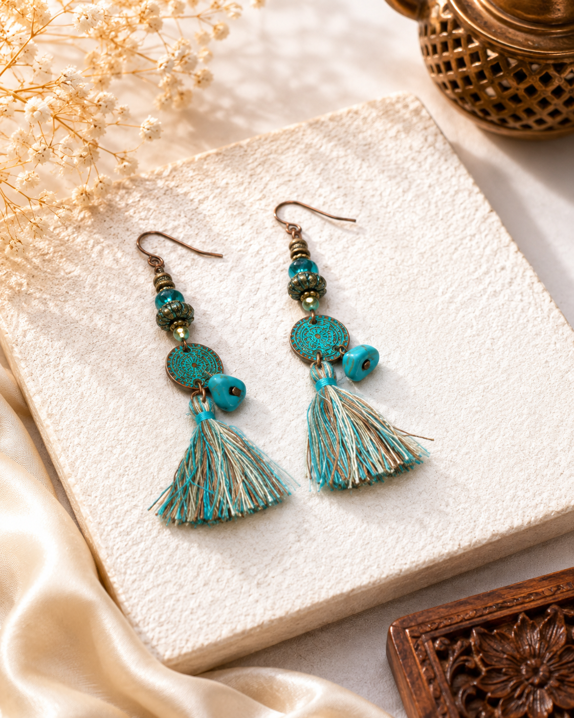 Turquoise Coin & Tassel Earrings