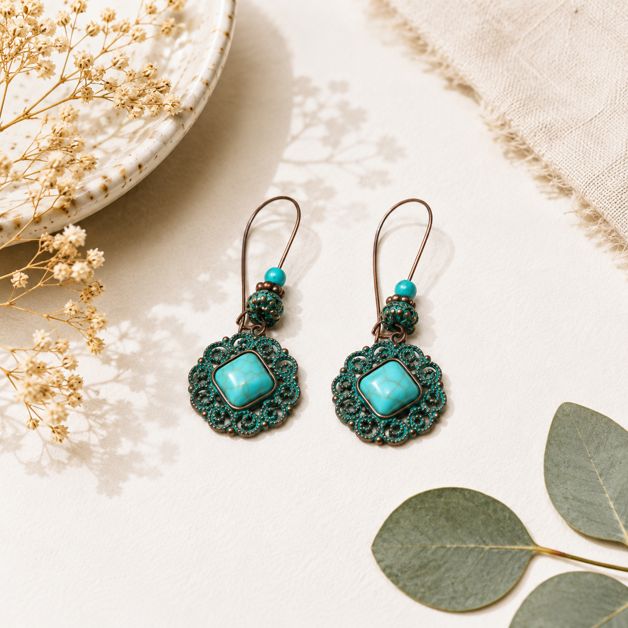 Vintage Turquoise Medallion Earrings