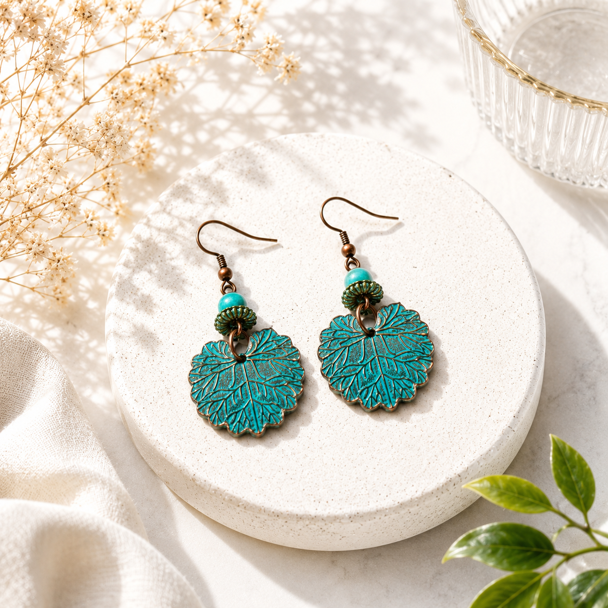 Verdigris Leaf Drop Earrings