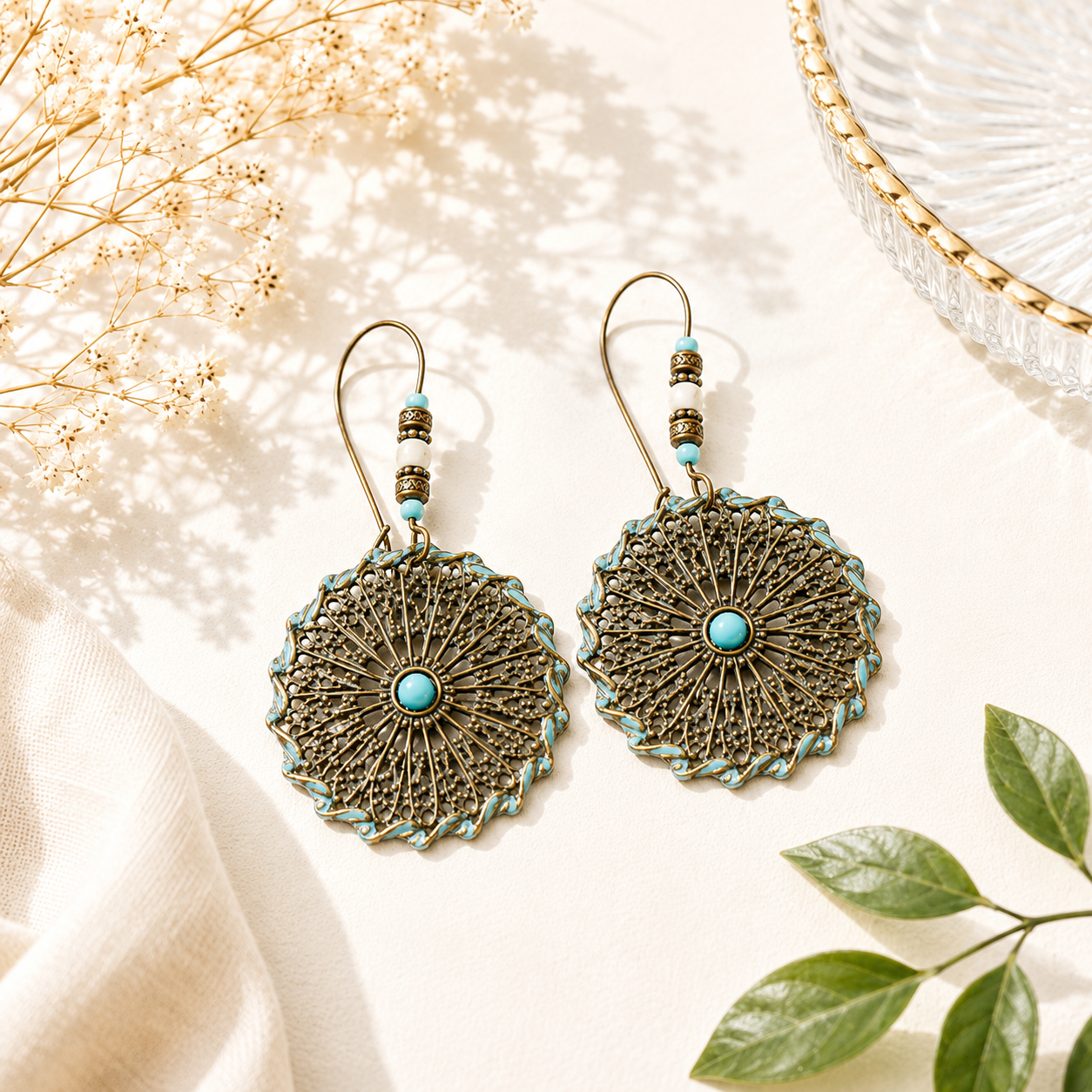 Turquoise Sunburst Filigree Earrings