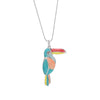 Enamel Toucan Bird Pendant Necklace with Silver Chain