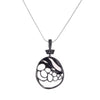 Black Bubble Cutout Oval Pendant Necklace with Silver Chain