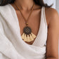Copper Mandala Rhinestone Medallion Necklace with Ivory Tassel Fan