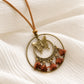Bronze Butterfly Double Hoop Necklace with Rust Fabric Flower Tassels