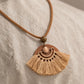 Copper Half-Moon Fan Tassel Pendant Necklace on Wooden Disc with Suede Cord ***