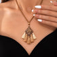 Antique Copper Rhombus Wooden Bead Pendant Necklace with Beige Tassels