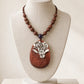 Silver Lotus & Carved Koi Fish Rosewood Pendant Necklace