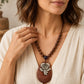 Silver Lotus & Carved Koi Fish Rosewood Pendant Necklace