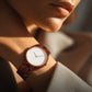 Minimalist White Dial Red Sandalwood Watch with Rose Gold Bezel