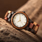 Round Crystal Marker White Dial Watch with Multicolor Mixed Wood Bracelet