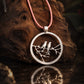Silver Bird on Branch Circle Pendant Necklace with Pink Cord