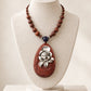 Silver Lotus Flower Teardrop Rosewood Pendant Necklace with Dragonfly Carving