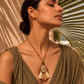 Wooden Teardrop Enamel Lotus Pendant Necklace with Cream Tassels