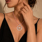 Silver Bird on Branch Circle Pendant Necklace with Pink Cord