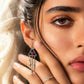Boho Triangle Earrings with Pink Stone & Wire-Wrapped Fringe Drops