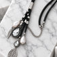 Crystal Teardrop & Pearl Tassel Pendant Necklace with Leaf Charms