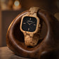 Square Black Dial Olive Wood Watch with Rose Gold Markers & Wooden Link Strap
