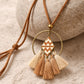 Bronze Hoop Zigzag Chevron Rhombus Necklace with Beige & Tan Tassels