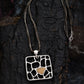 Silver Organic Cutout Square Pendant Necklace with Gold Accent, Triple Chain