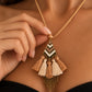Chevron Enamel Rhombus Pendant Necklace with Tassels & Bronze Chain Fringe