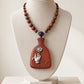 Buddha Hand Holding Lotus Carved Rosewood Pendant Necklace with Beaded Chain
