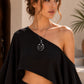 Black Bubble Cutout Oval Pendant Necklace with Silver Chain