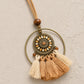 Bronze Hoop Enamel Mandala Charm Necklace with Beige Tassel Cluster
