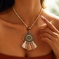 Bronze Hoop Enamel Mandala Charm Necklace with Beige Tassel Cluster