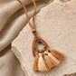 Wooden Teardrop Rhinestone Horseshoe Pendant Necklace with Tassels