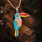 Enamel Toucan Bird Pendant Necklace with Silver Chain