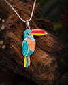 Enamel Toucan Bird Pendant Necklace with Silver Chain
