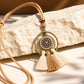 Bronze Hoop Sunflower Medallion Necklace with Cream & Camel Tassels
