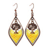 Rustic Tree of Life Sunshine Yellow Thread Woven Rhombus Earrings
