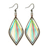 Multicolor Rainbow Thread Antique Bronze Leaf Drop Earrings