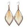 Golden Cream Silk Thread Antique Copper Leaf Dangle Earrings