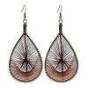 Handwoven Coffee Brown String Art Teardrop Earrings