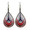 Navy & Red Peacock String Art Teardrop Dangle Earrings