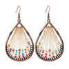 Rainbow Seed Bead Gold Thread Copper Teardrop Earrings
