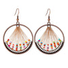 Rainbow Seed Bead Woven Copper Hoop Dangle Earrings
