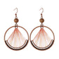 Blush Pink Thread Fan Vintage Copper Circle Earrings