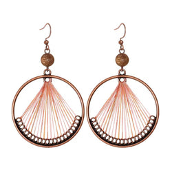 Blush Pink Thread Fan Vintage Copper Circle Earrings