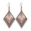 Silver Thread & Red Bead Antique Copper Rhombus Earrings