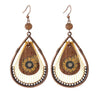 Sunflower Print Wooden Teardrop Earrings with Golden Thread