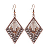 Wooden Bead Silver Thread Filigree Rhombus Earrings